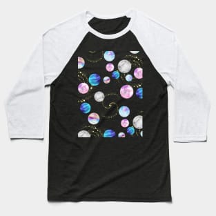 Outer space pattern: Planets, nebulae, and stars (watercolor and gold) Baseball T-Shirt